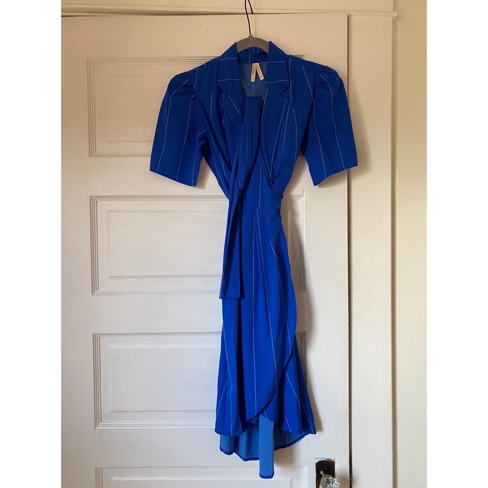 Cobalt blue striped wrap dress